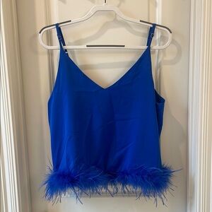 Blue Feather Trim Women's Top